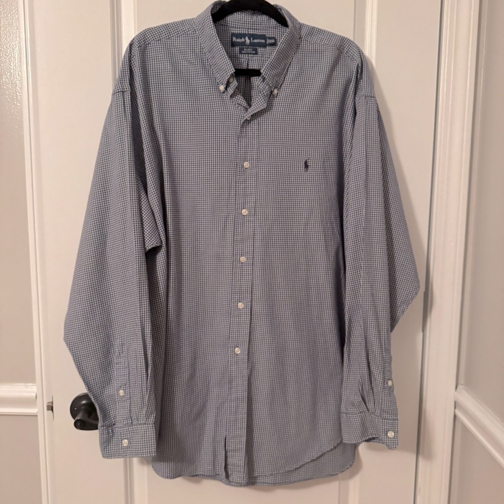 Ralph Lauren Men’s Blue Checked 100% Cotton XXL Button Down Shirt